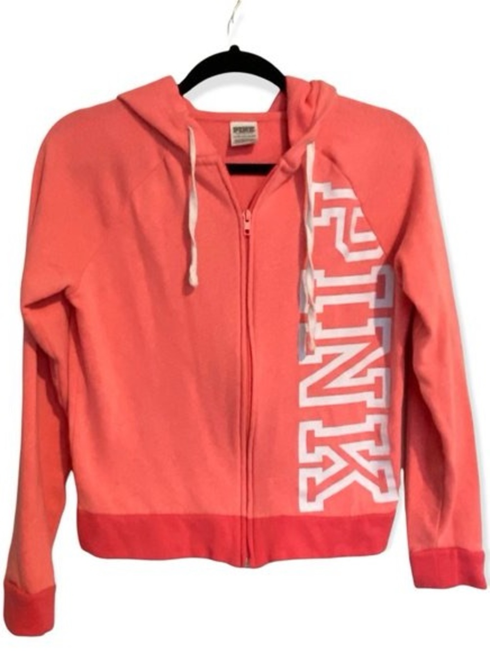 PINK Victoria's Secret Coral Zip-Up Hoodie with White Logo